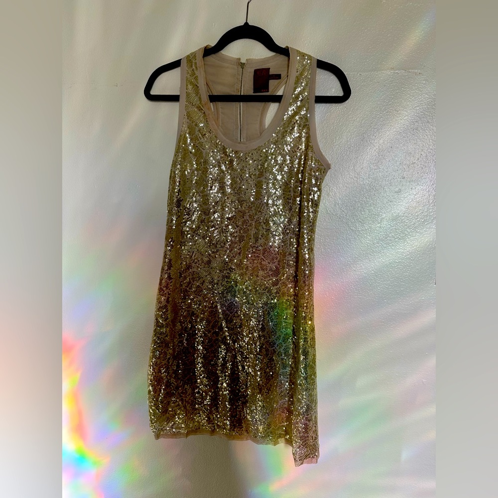 Gold sequin dress A line with zipper back